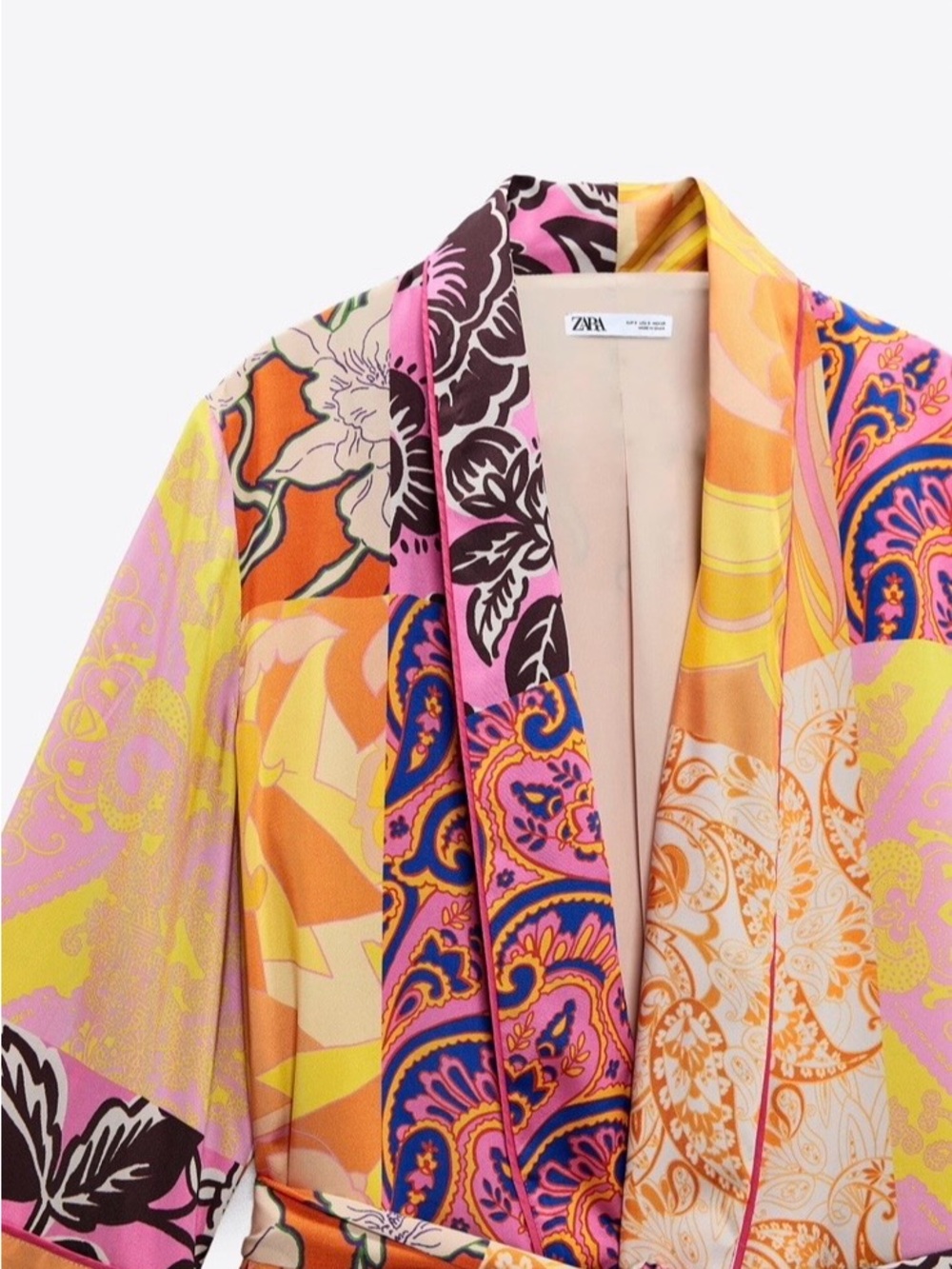 Zara Colorblock Paisley Satin Wrap Robe - Multi - Picture 2 of 3